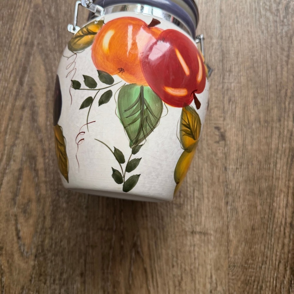 Vintage Oneida Fruit Themed‎ Ceramic Canister Harvest Motif Cream Crackle Glaze